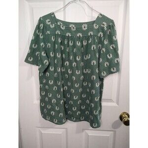 Croft&Barrow Woman XXL Blouse Green Short Sleeve Square Neckline Pullover Casual